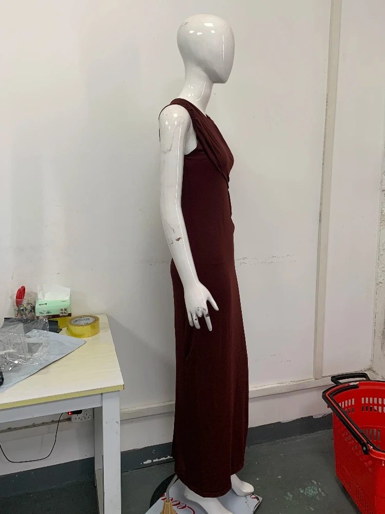 

Versatile women's new fashionable slim fit folding sleeveless solid color vest with waist cinching long skirt