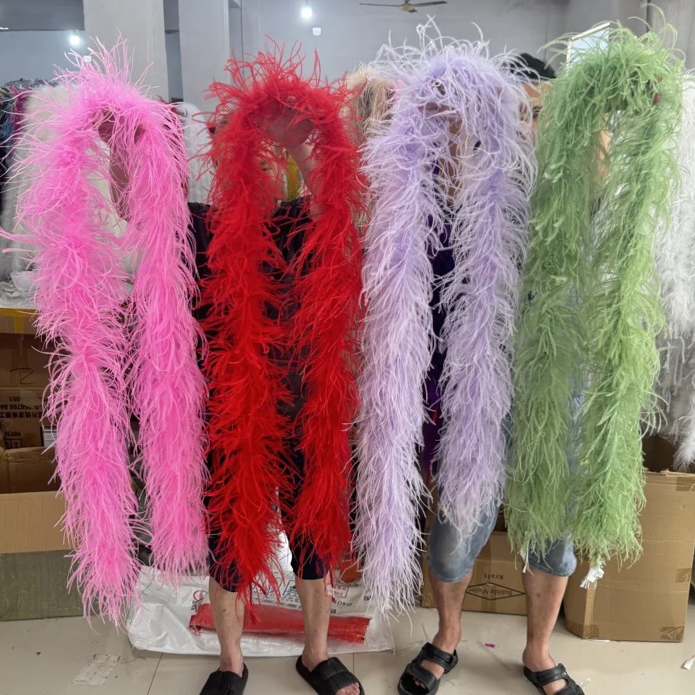 Wholesale Ostrich feather boa 6Ply 10PIECE Natural Ostrich Feathers Boa Scarf Trims 2 Meter/pcs Wedding Clothing Sewing pluma