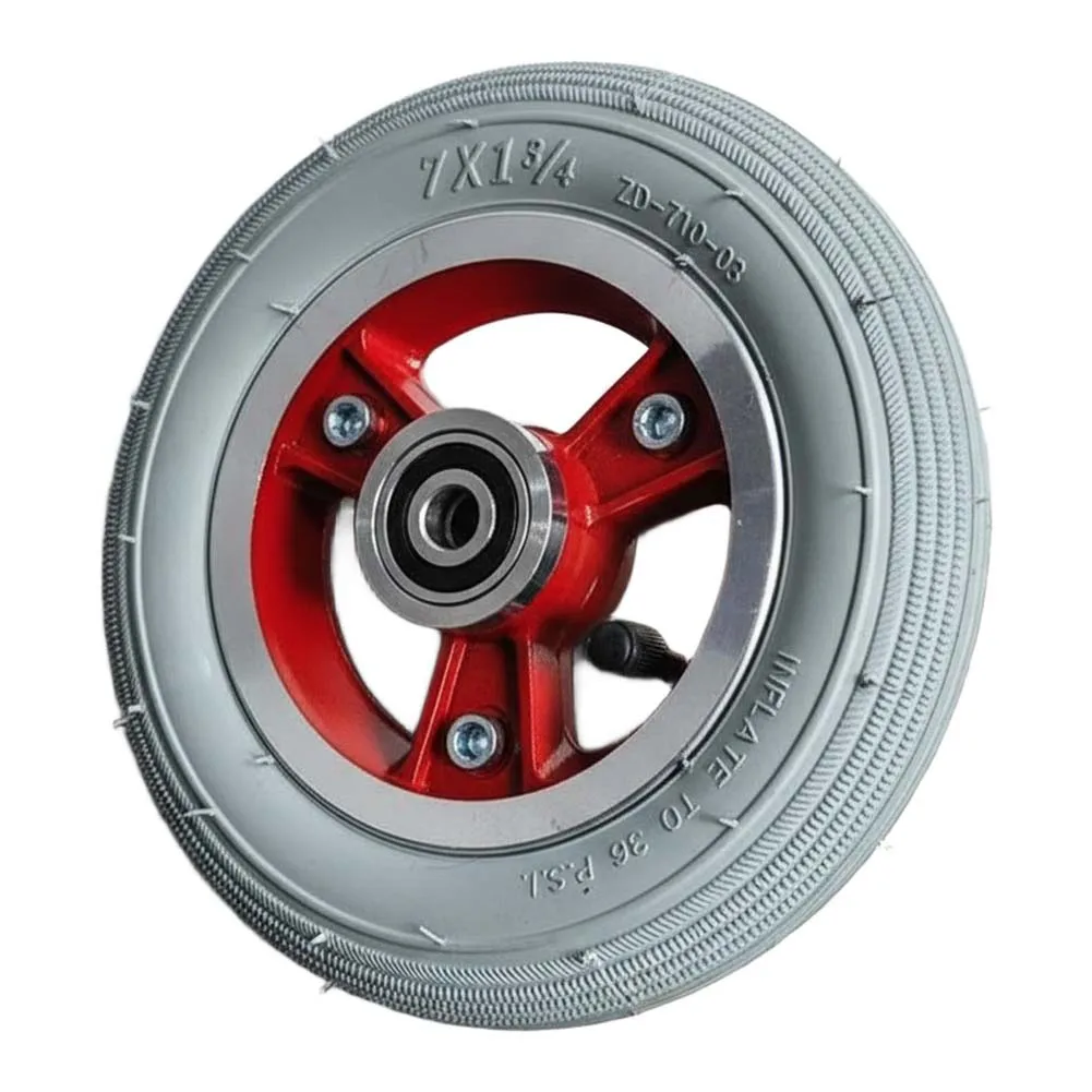 

7 inch front wheel for electric wheelchair with gray pneumatic tire and aluminum alloy rim axle diameter 8 or 10 millimeters
