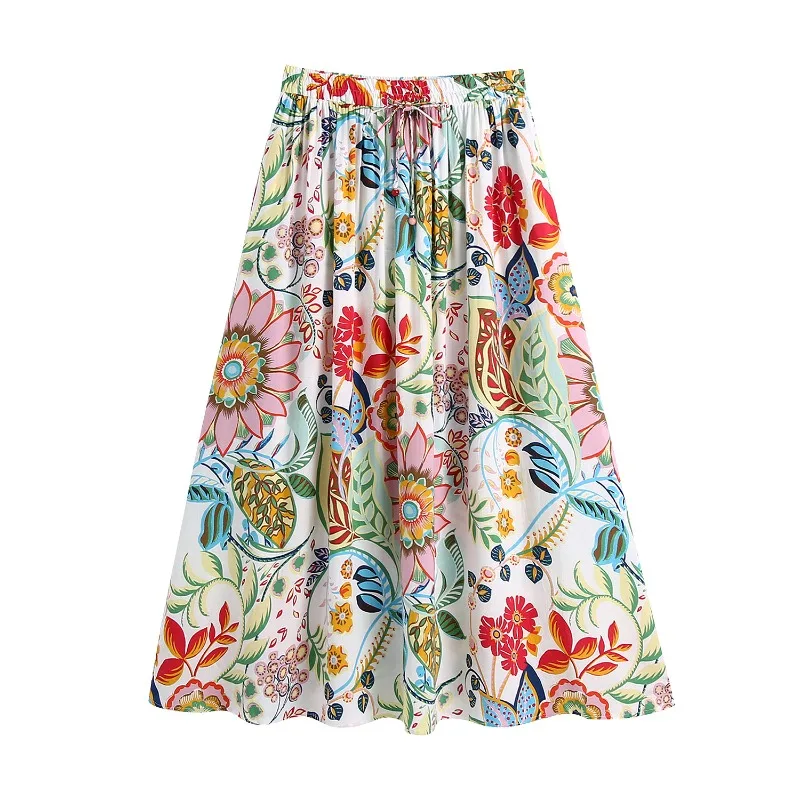 

Spring Women's Floral Printing A-line Maxi Long Skirt
