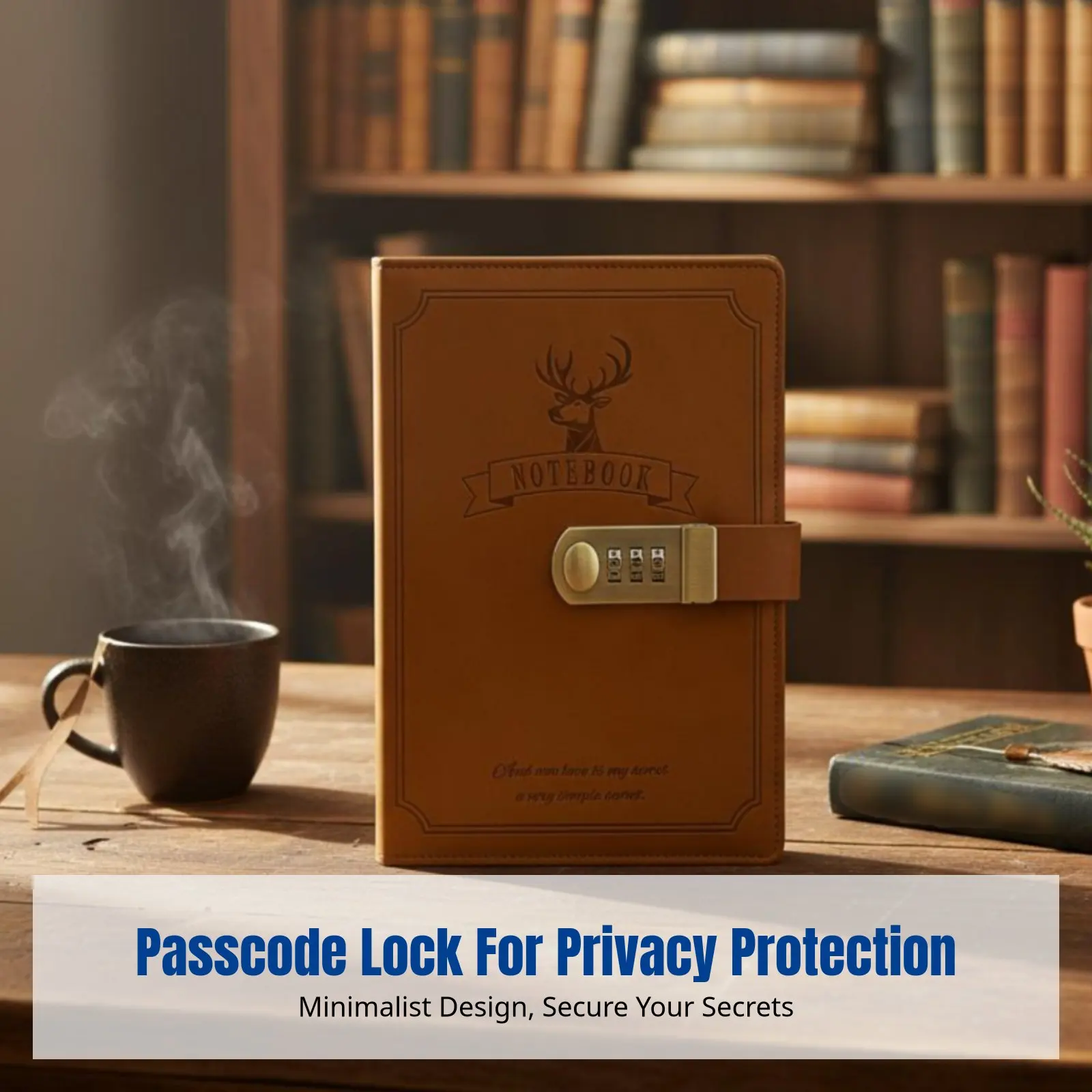 

Secure Notebook with Lock, Vintage PU Leather, Classic Writing Pad, Literary Design, 2025 Edition for Men and Women