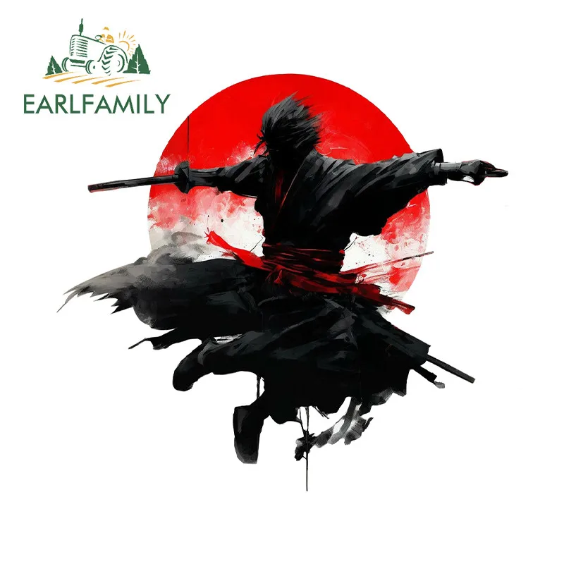 

EARLFAMILY Японская наклейка на автомобиль «Красное солнце самурая», водонепроницаемая, для окон, с эффектом маскировки царапин, индивидуальный дизайн