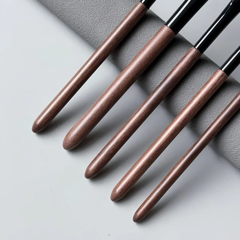 Luxury 5-Piece Eye Brush Set with Walnut Handle-Snow Fox&Fine Goat Hair for Seamless Blending, Eyeshadow Base, Precision Detail