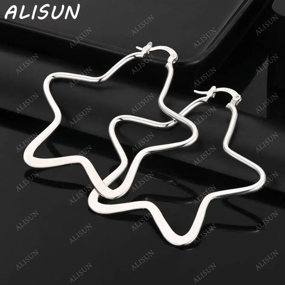 

ALISUN 925 Sterling Silver 52mm Star Hoop Earrings For Women Fashion Jewelry Vintage Grace Charm Noble Party Birthday Gifts