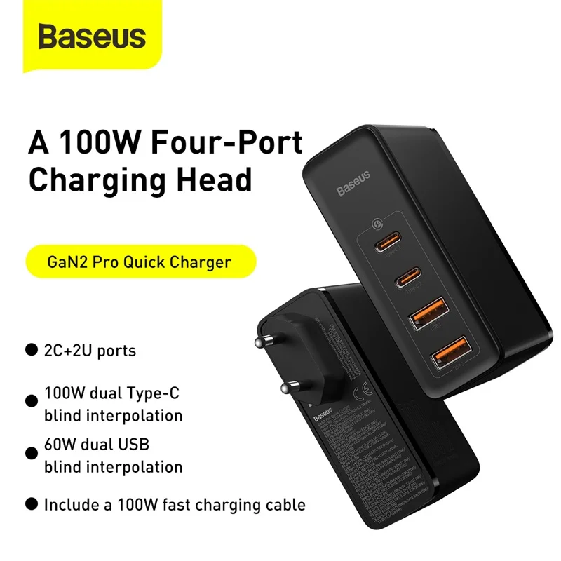 Baseus 100W GaN USB Type C Charger PD QC Quick Charge 4.0 3.0 Type-C Fast Charging For iPhone 14 13 12 Xiaomi Macbook Pro Laptop