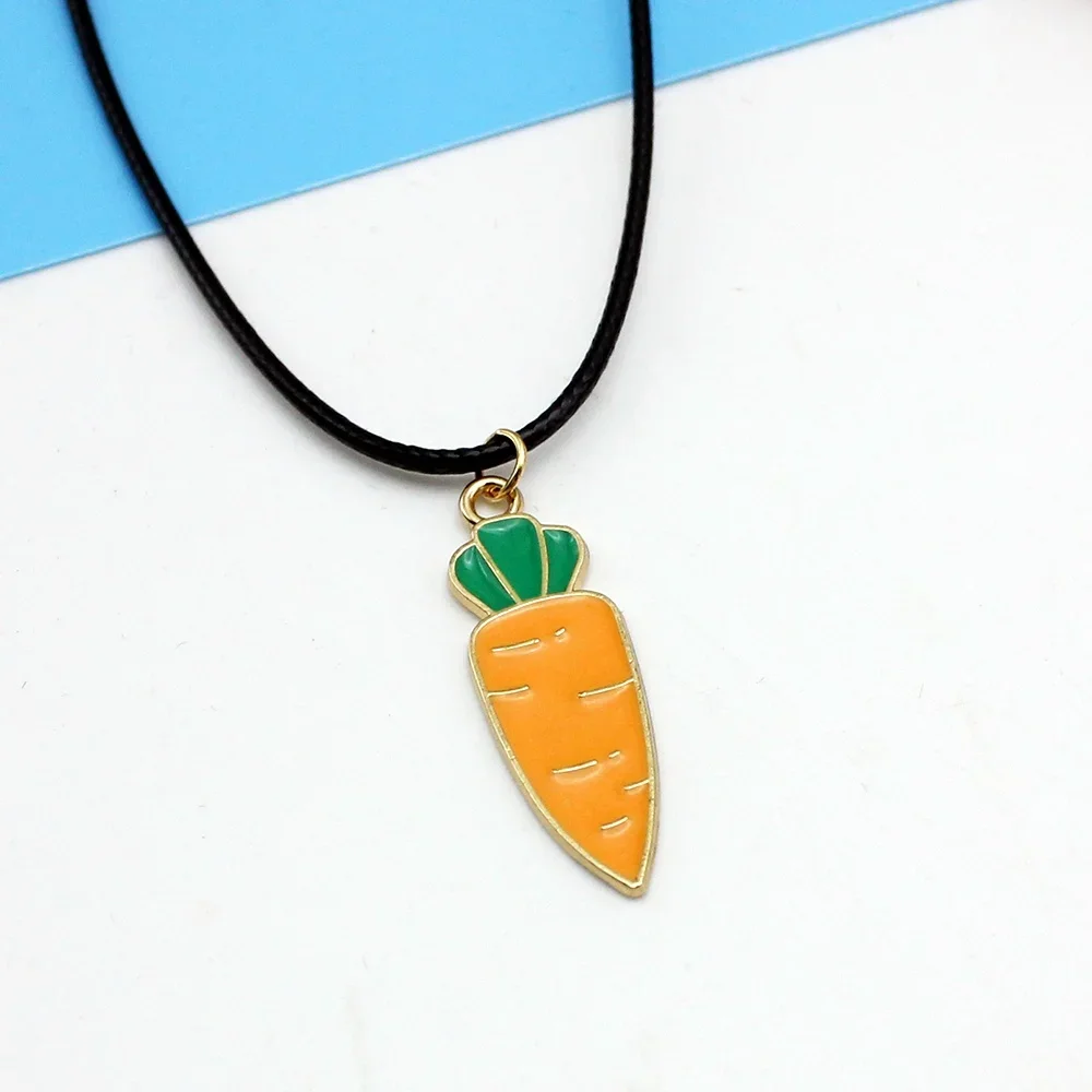 Cartoon Carrots Halloween Black PU Leather Pendant Choker Necklace for Women Diy Jewelry Chain Jewelry