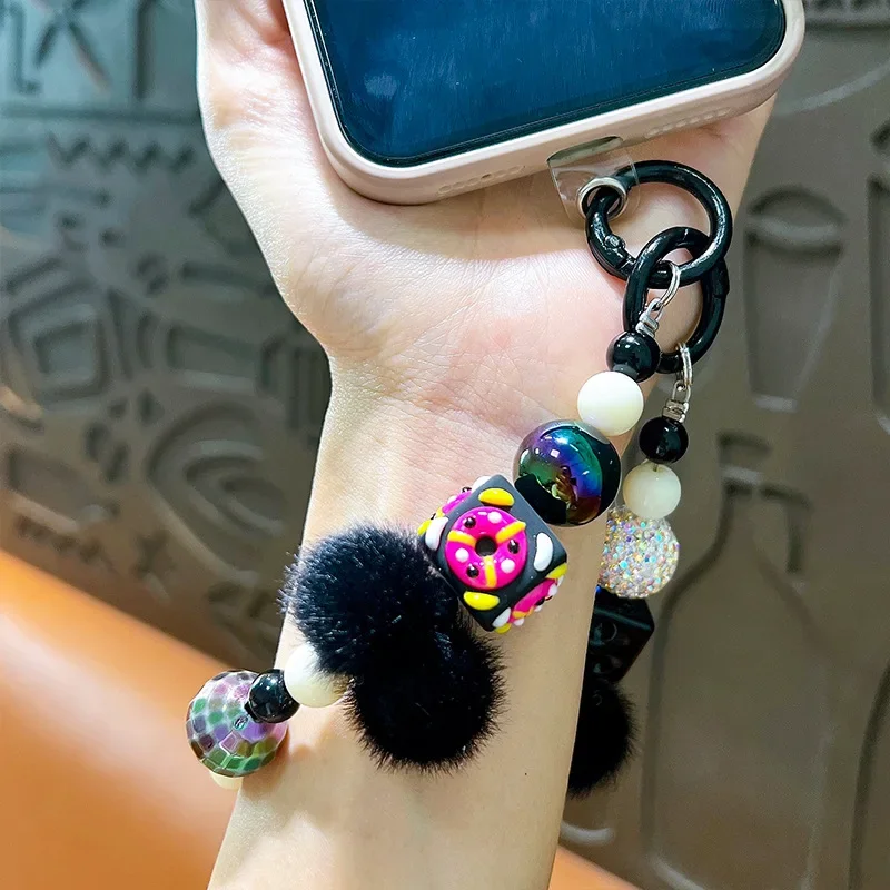 Creative hand-painted beaded plush beaded mobile phone chain key chain bag pendant earphone bag mobile phone shell accessories