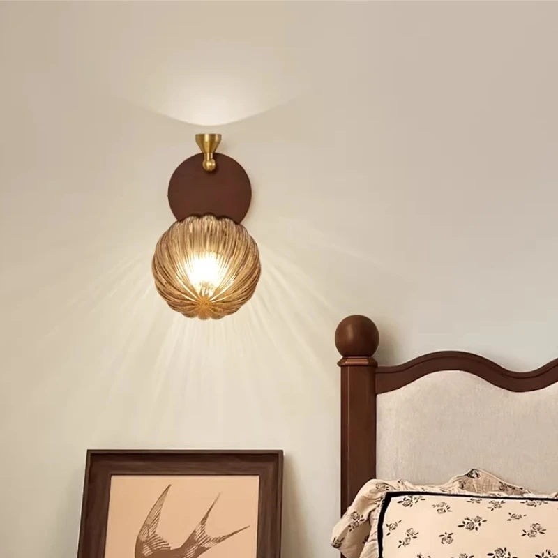 

American Retro Wall Lamp Mid-Century Solid Wood Bedside Lights LED Hallway Corridor Entryway Stairs Atmosphere Lighting Fixtures