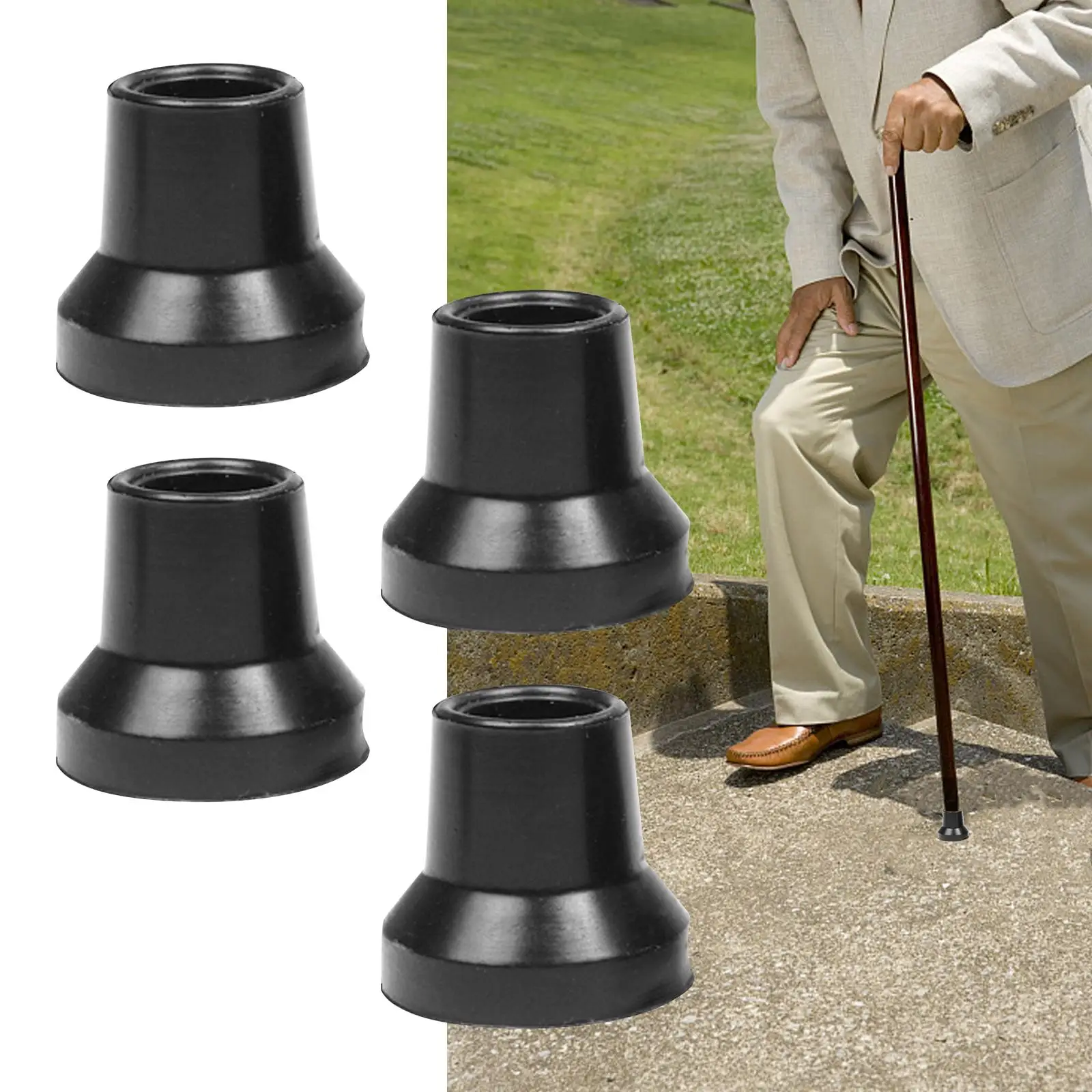 4 Pieces Crutch Tips Durable Anti Skid Wide Reinforced Sturdy Walking Cane Tips for Hiking Sticks Seniors Walking Crutches Canes