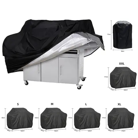 Black Waterproof BBQ Cover Outdoor Barbecue Protection Heavy Duty Anti Dust Rain Barbeque Gas Grill Protective Cover SKFJ001