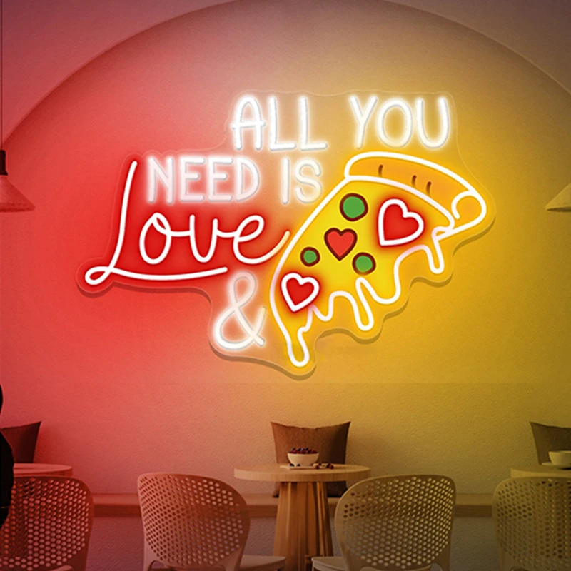 All You Need Is Love and Pizza Neon Sign Pizza Store Wall Decor LED for Restaurant Kitchen Decoration Handmade Custom Neon Signs