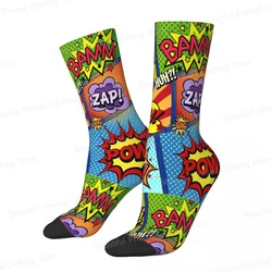 Colorful Comic Book Panels Pop Art Graffiti Unisex Four Seasons Socks Warm Happy Crew Socks Street Style Crazy Sock