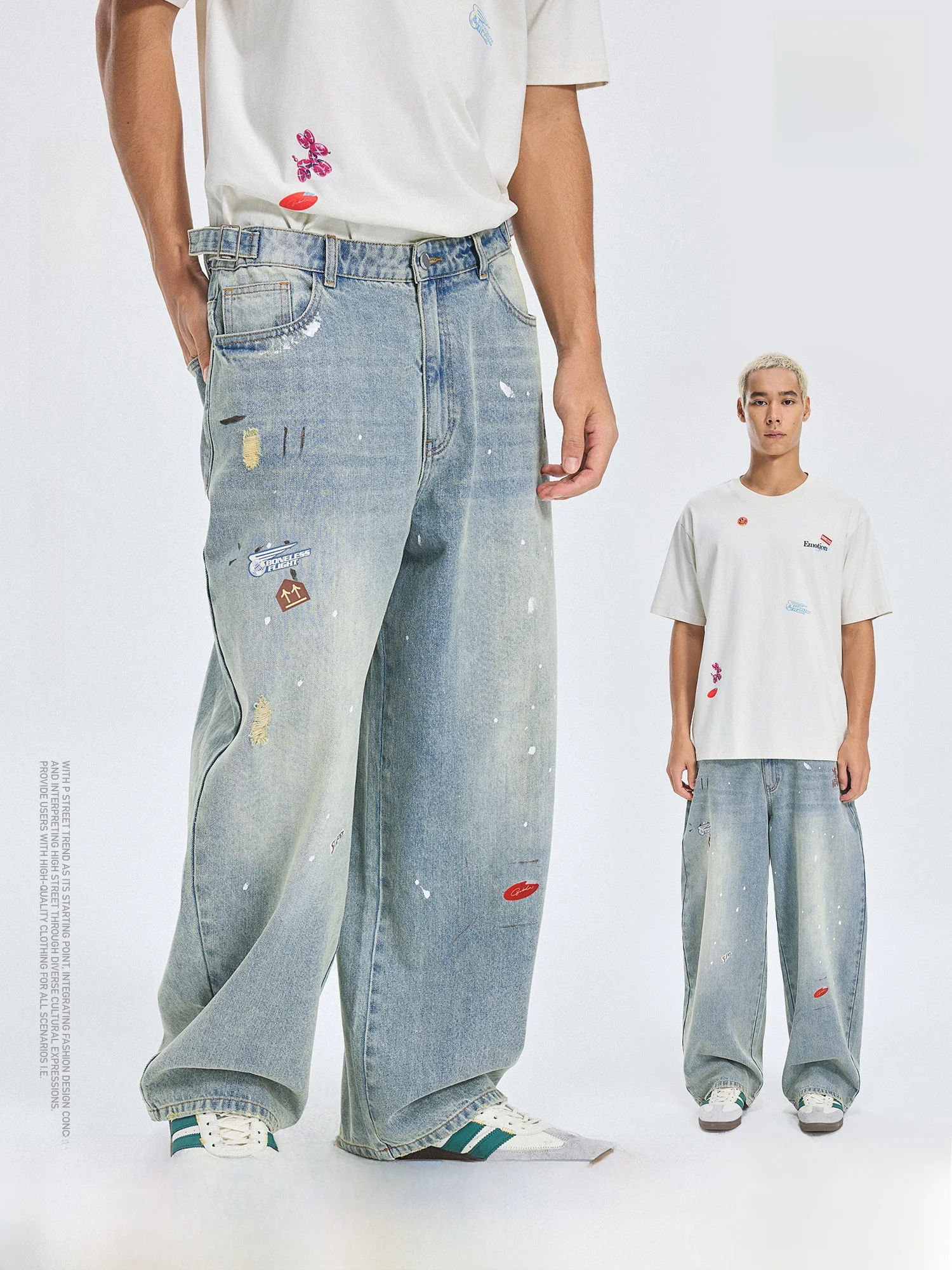 

BONEL Casual Vintage Splaed Ink Street Sle Jeans Cotton Straight Leg Zipper Fly Youth Faion Long Pants