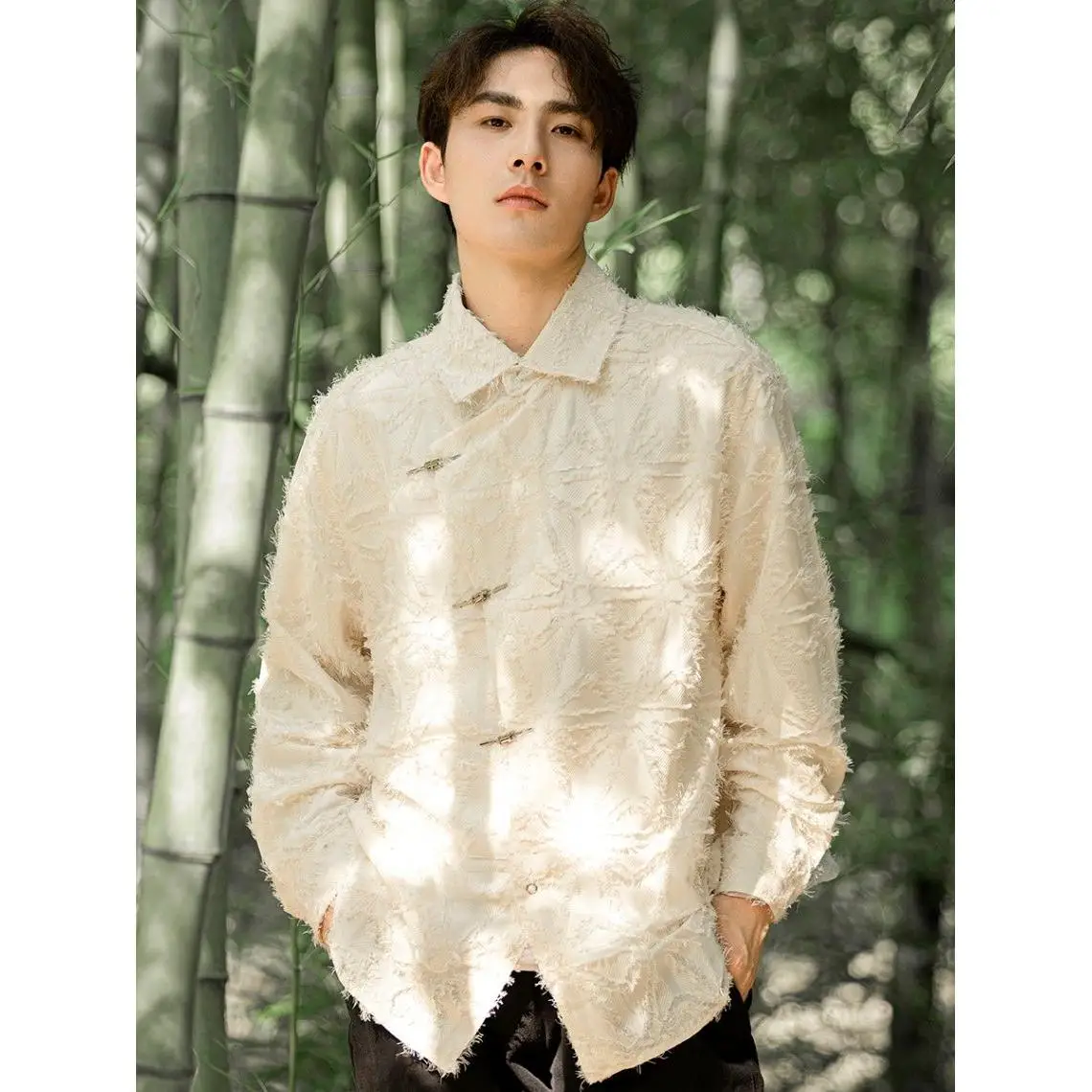 

Ele Long Sve Мужская irt Feather Tassel Design Корейский Sle Chic Свободный крой Повседневная одежда Полиэфирное волокно Защита от ультрафиолета