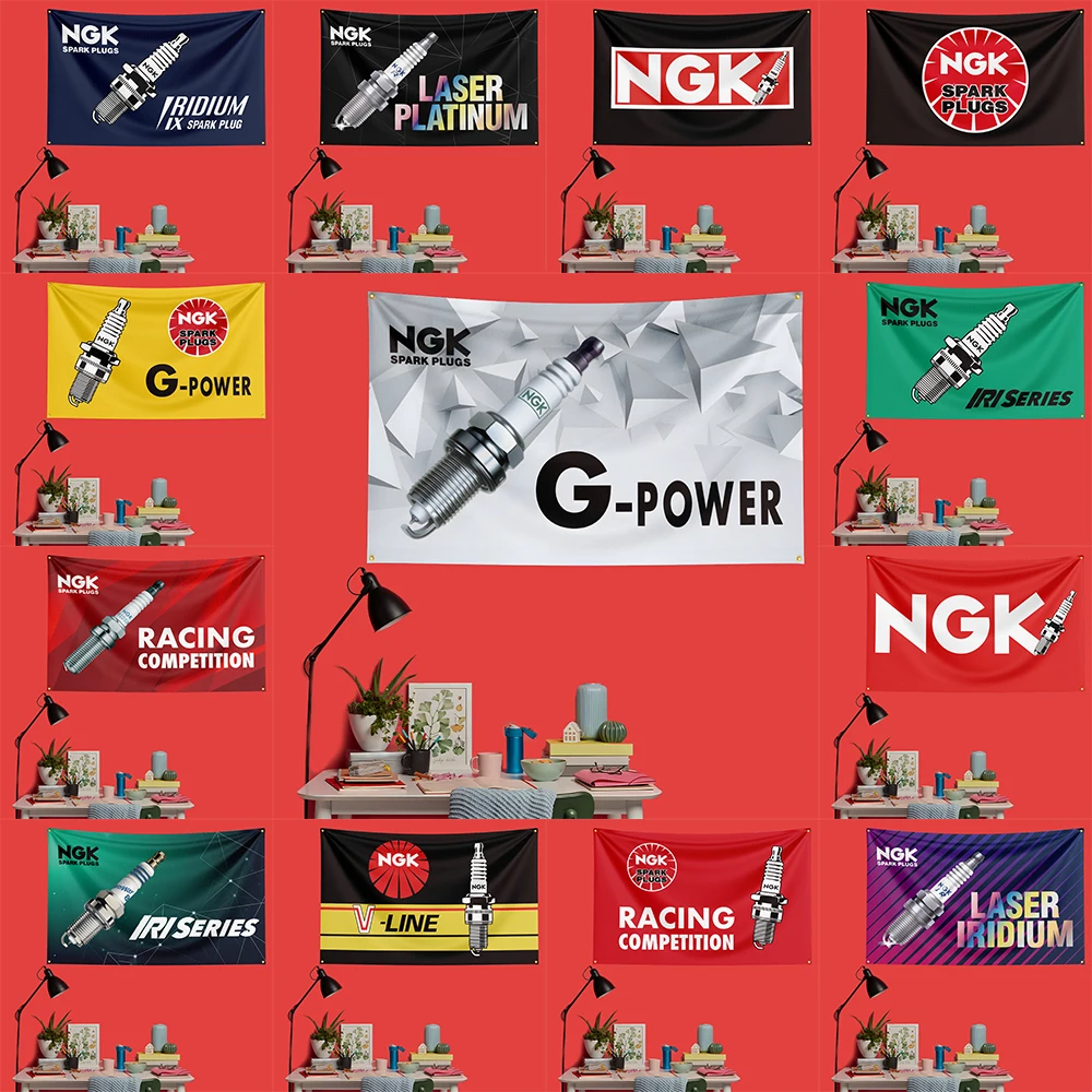 NGK Spark Plug Flag   Polyester Garage Wall Decor Banner For Auto Tuning
