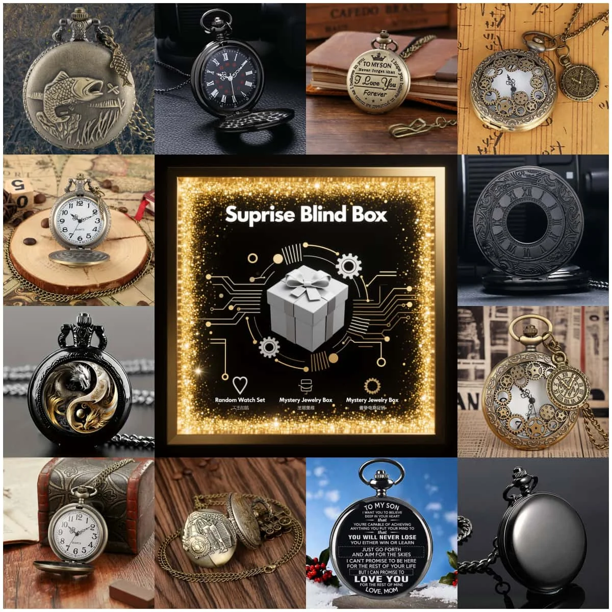 1PC Kotak Misteri Jam Tangan Kejutan - Jam Saku Kuarsa Vintage Pria Model Fashion, Kotak Jam Tangan Acak untuk Hadiah Liburan untuk Pria Wanita