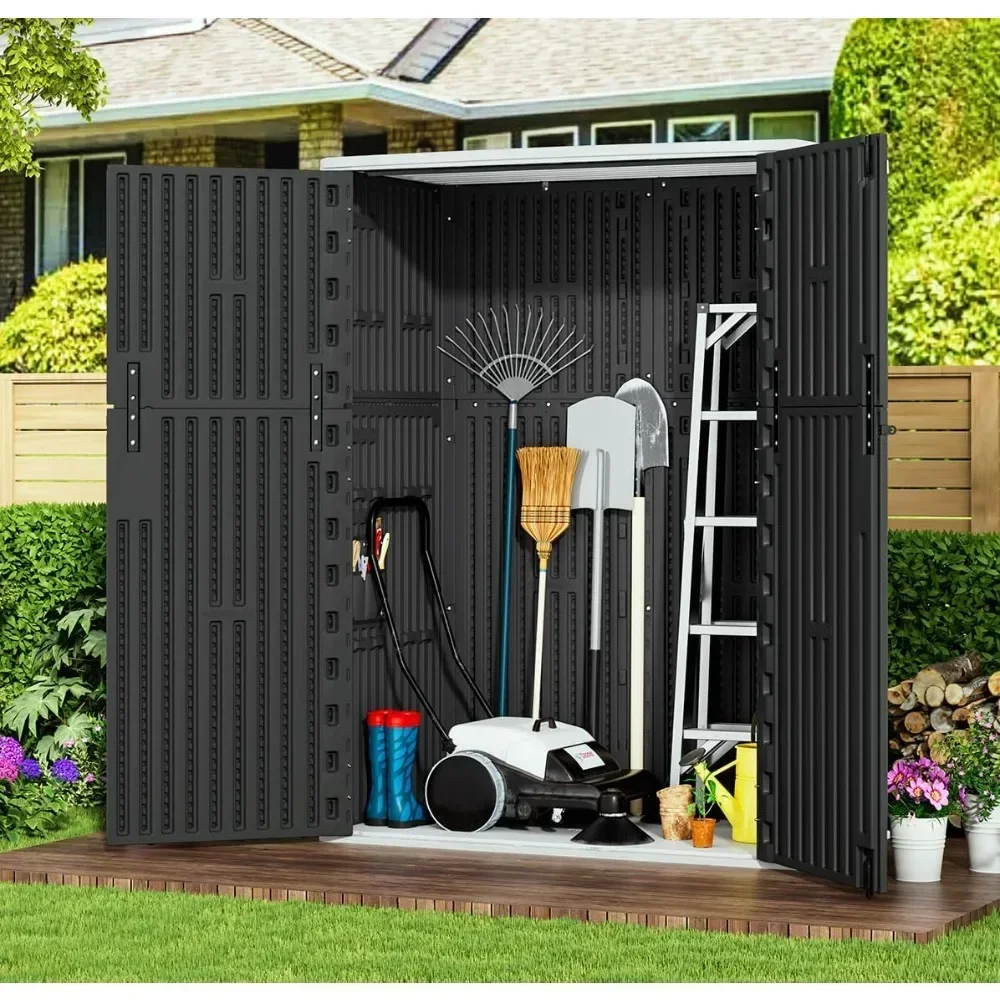 

Outdoor Storage Cabinet Waterproof, 57 Cu.ft Resin Vertical Outdoor Storage Shed for Patio Furniture, Garden Tools, Pool Access