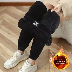 New Women's Corduroy Sports Pants Loose Fit Autumn Winter 2024 High Waist Nine Points Polyester Fiber Thickened Fleece Lined