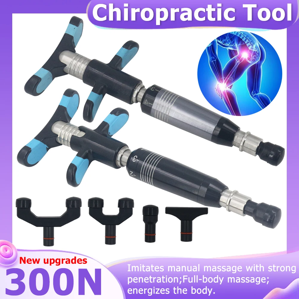 

300N Chiropractic Adjusting Gun Spine Massage Tools Limb Pain Relief Therapy Correction Spinal 4 Heads Manual Body Massager