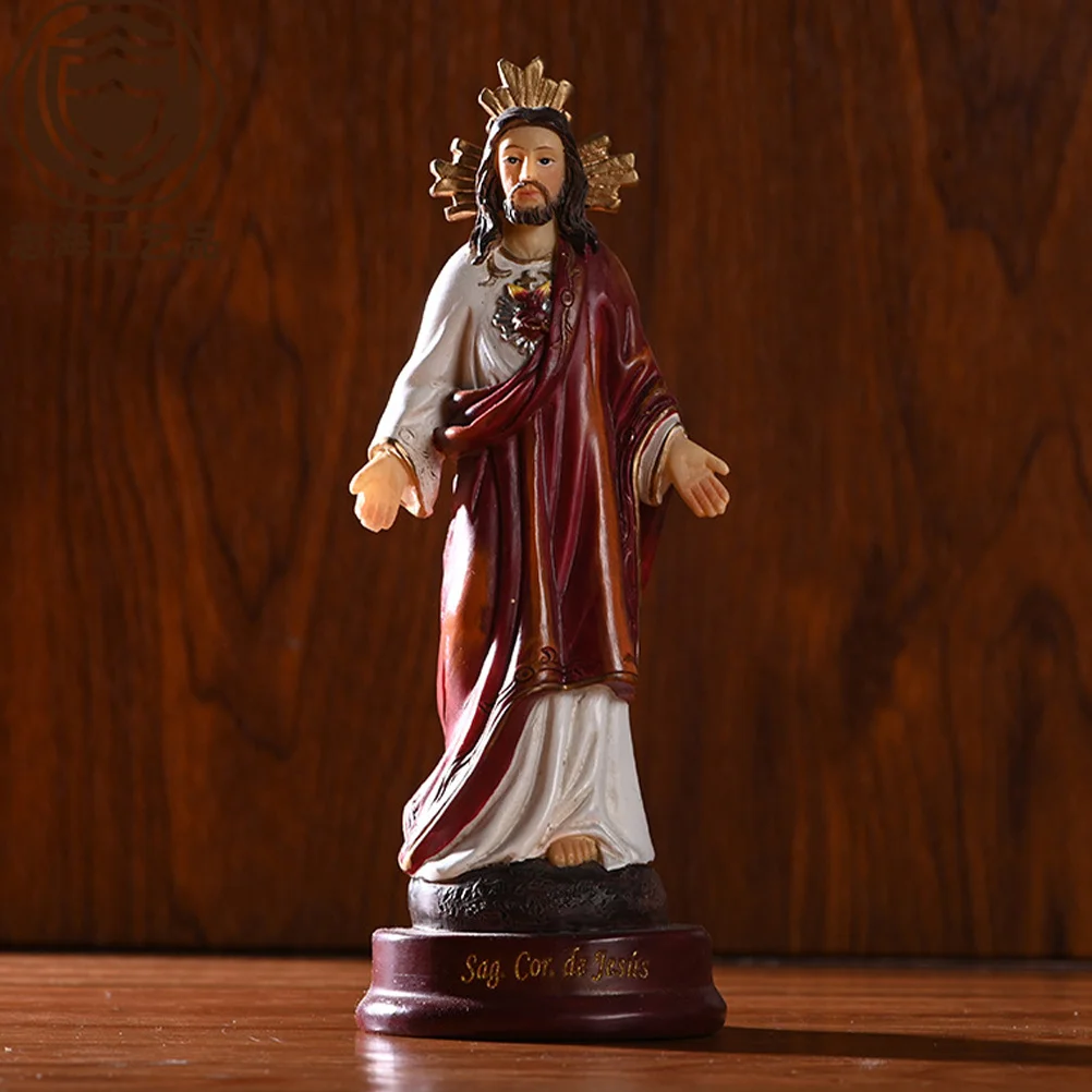 

Resin Jesus Statue Desktop Sculpture Flat Bottom Religious Decor Church Resin Craft Decorative God Statue for Tabletop