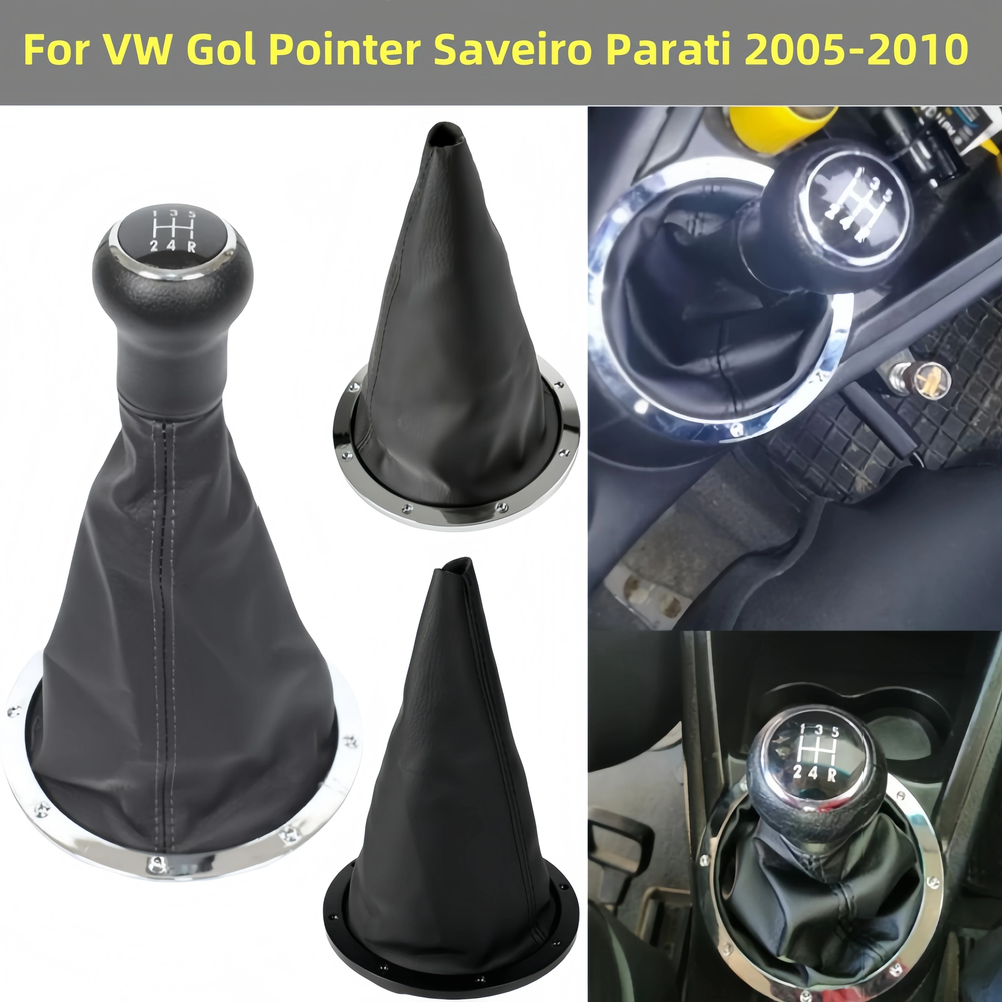 For VW Gol Pointer Saveiro Parati 2005-2010 Manual Gear Shift Knob Gaiter Boot Collar Case Chrome Black Frame Car Interior Parts