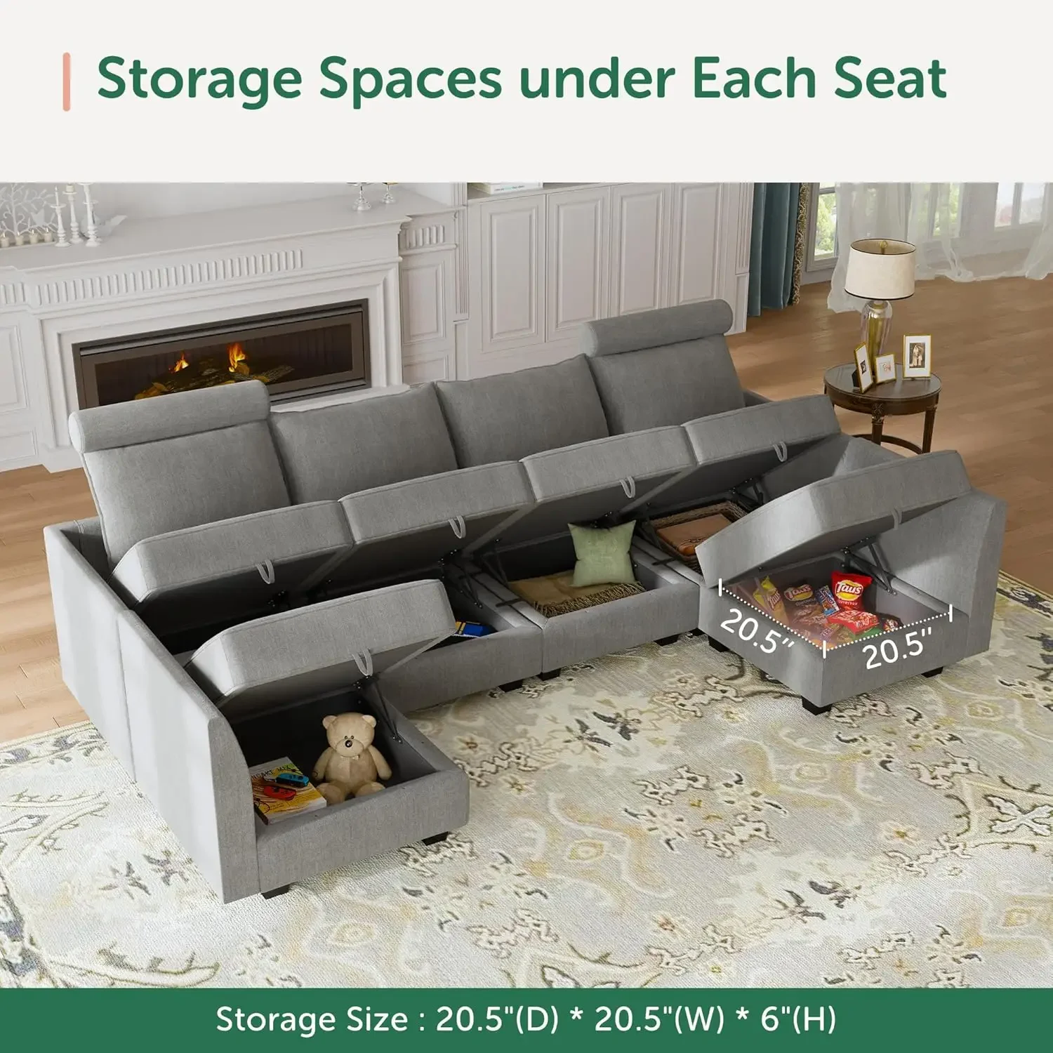 Modular Sectional Sofa U/L Shaped Sectional Couch with Reversible Chaise Modular Sofa with Storage Seats