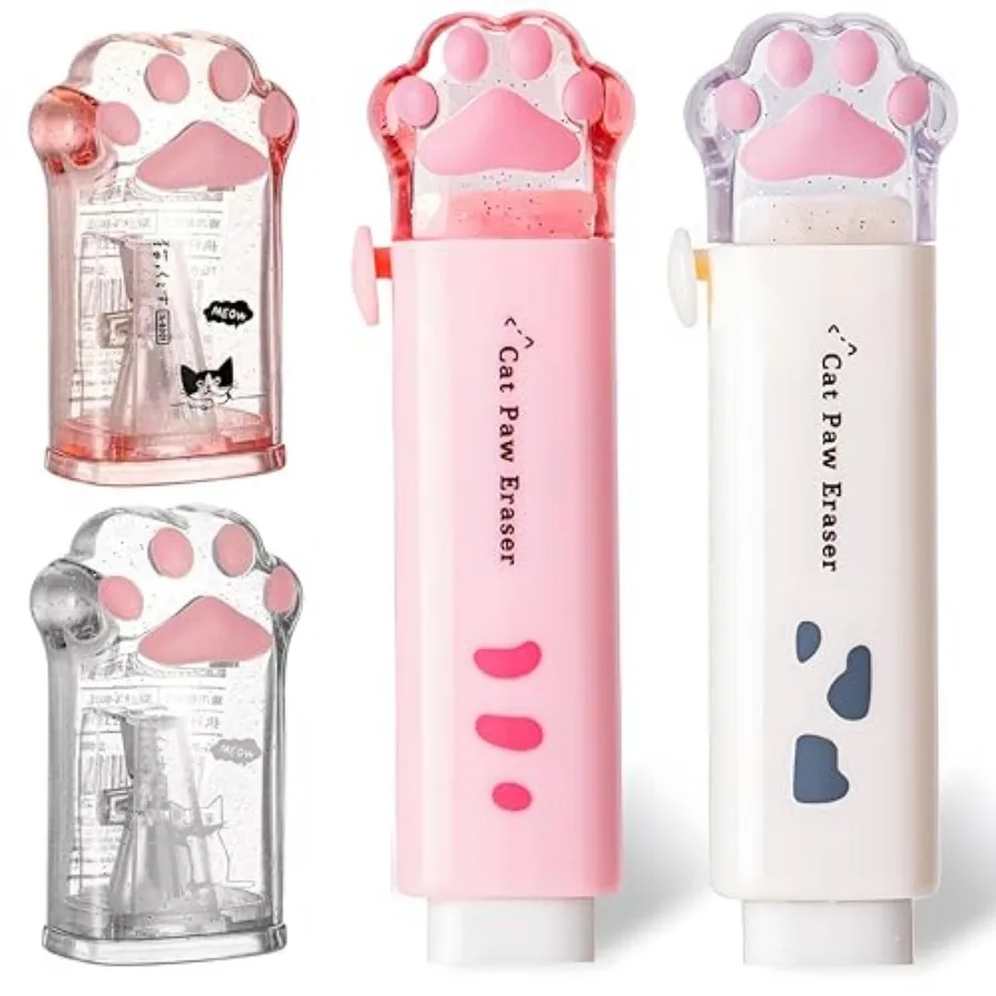 

4Pcs Cute Stationery Set, Kawaii School Supplies, Including 2 Retractable Erasers and 2 Pencil Sharpeners, for Kawaii Office Sc
