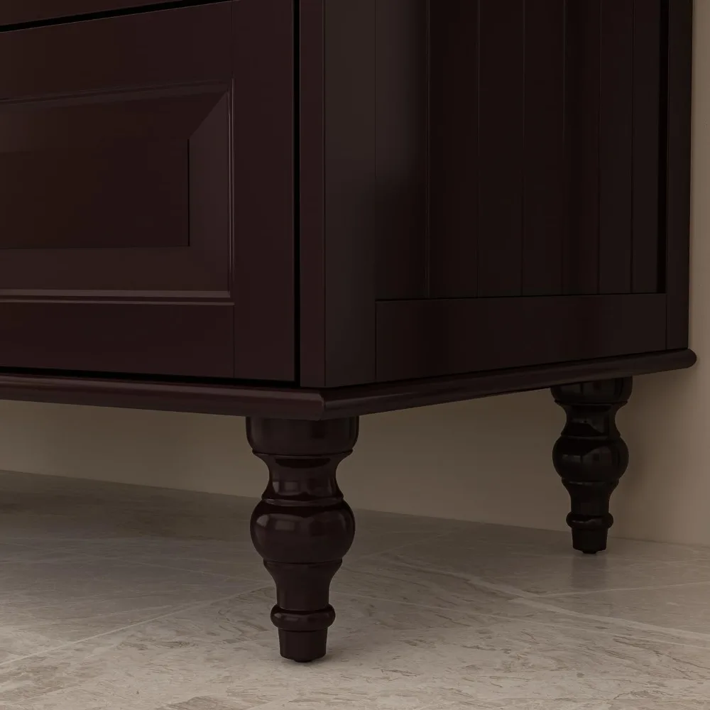 خزانة غرفة نوم بثلاثة أبواب، خزانة خشبية مع مرآة، حاجز تعليق للملابس، 4 أرفف تخزين و5 أدراج، 47 مساحة تخزين واسعة لغرفة النوم #5