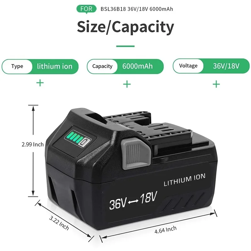 Imagem -03 - Multi-volt Li-ion Bateria para Ferramentas Elétricas sem Fio Bateria para Bsl36a18 Bsl36b18 Akku Hikoki Hitachi Metabo Hpt 18v 8ah 36v 4ah