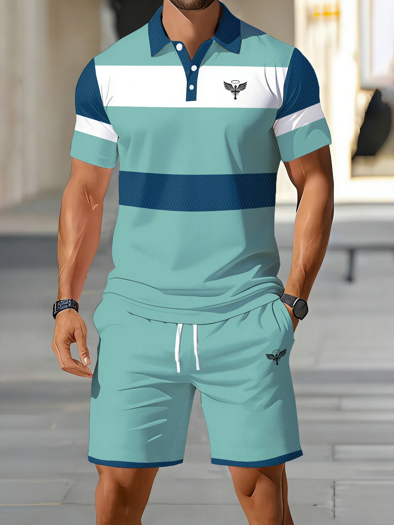 2026 Summer Men's Polo Set - 3D Printed Pattern - Breathable Lightweight Comfortable Fashionable Outdoor Streetwear for Men - view 4