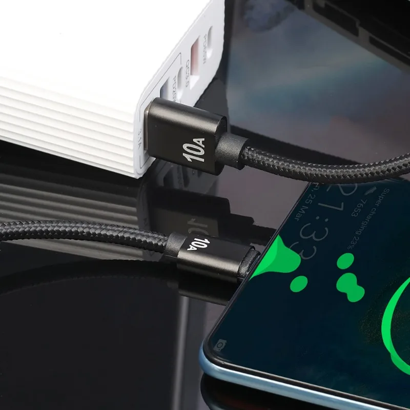 120 واط 10A شحن سريع للغاية USB TypeC كابل منسوج عالي السرعة نقل البيانات مضاد للكسر لشواحن سامسونج Xiaomi Oneplus ممن لهم