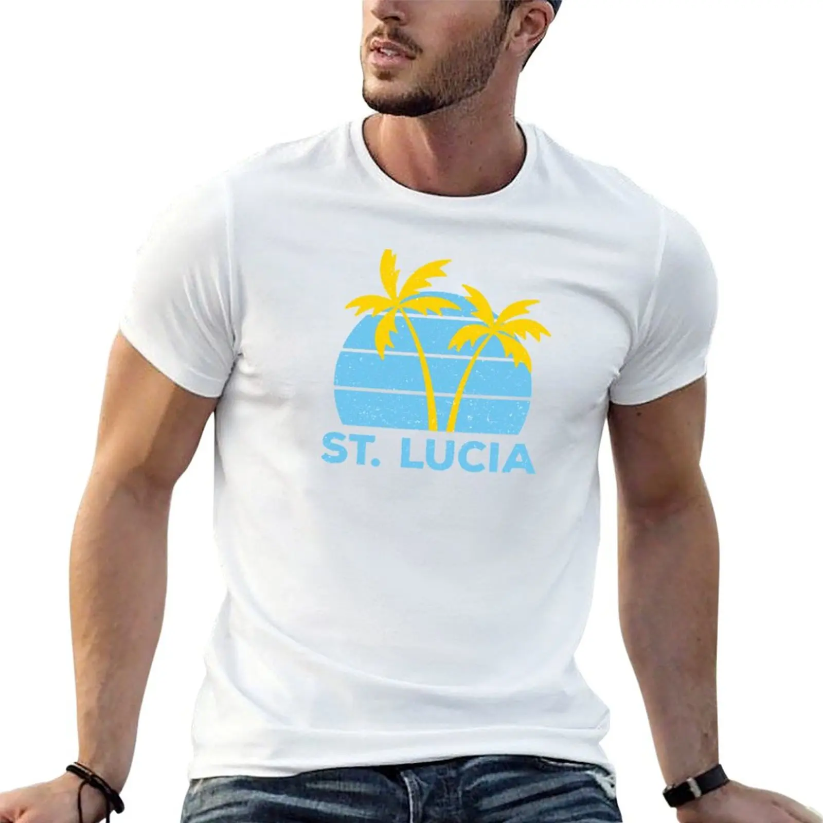 

St Lucia Retro T-Shirt man t shirt cotton funny t shirts cotton T-Shirt