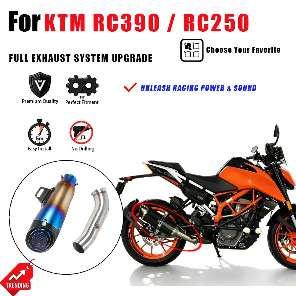 

For KTM RC390 RC250 Motorcycle Exhaust Pipe Header Mid Tail Section Full System Escape Moto Accesorios Moto Scarico Parts