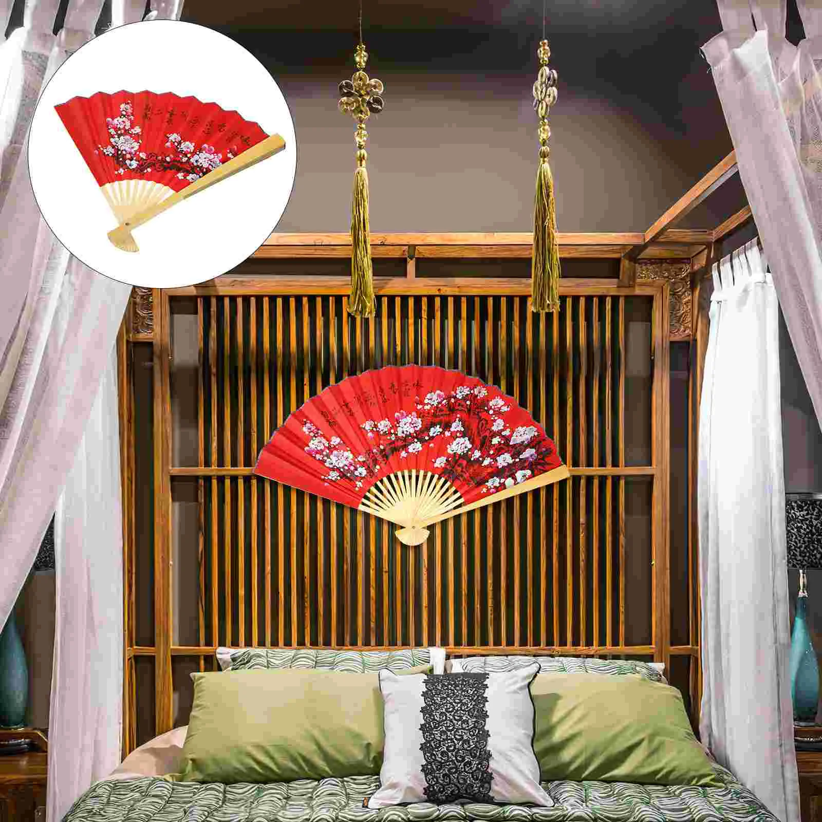 Hand Fan Chinese Japanese Handheld Paper Oriental Wall Giant Bamboo Kung Fu Asian Decor Wedding Birthday Party