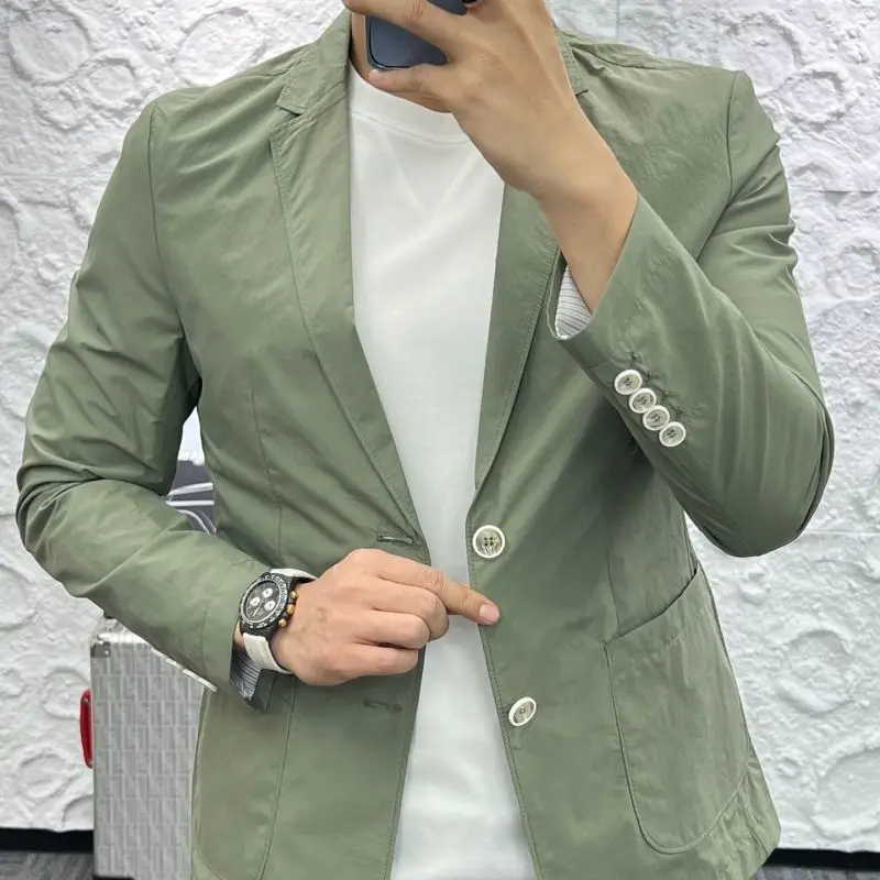 Minimalist Business Comfortable Autumn New Men's Notched Solid Color Button Patchwork Pockets Slim Long Sleeve Blazers Coats