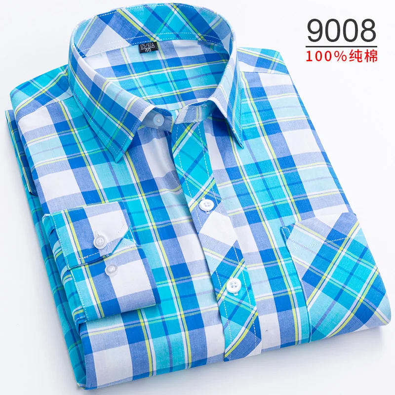 2024 New Size S-8XL Dress Shirt Mens Thin Plaid Fabric Cotton Excellent Comfortable Slim Fit Button Collar Business Casual Shirt