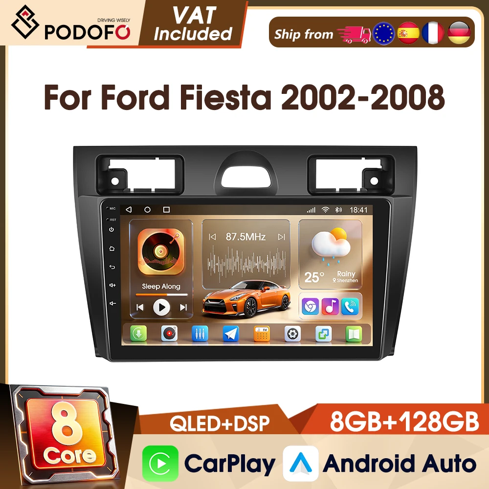 Podofo Android Universal 4G Autoradio für Ford Fiesta 2002-2008 Autoradio Multimedia Videoplayer 8-Kern 8+128G FM RDS Auto-Audio