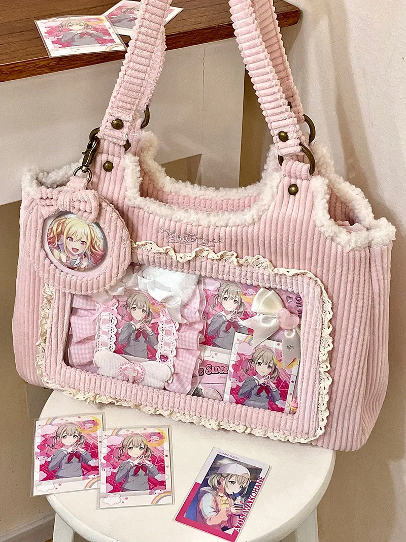 Japanese Original Corduroy Satin Ribbon Shoulder Bags Female Animation Two-dimensional Star Chasing Daily Lta Bag for Women