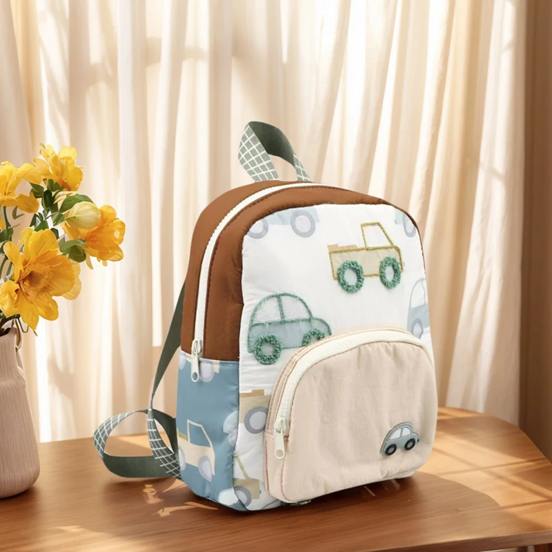 

New Children's Multifunctional Backpack Cute Car Embroidery Kindergarten Schoolbag Boys and Girls Lightweight Backpack