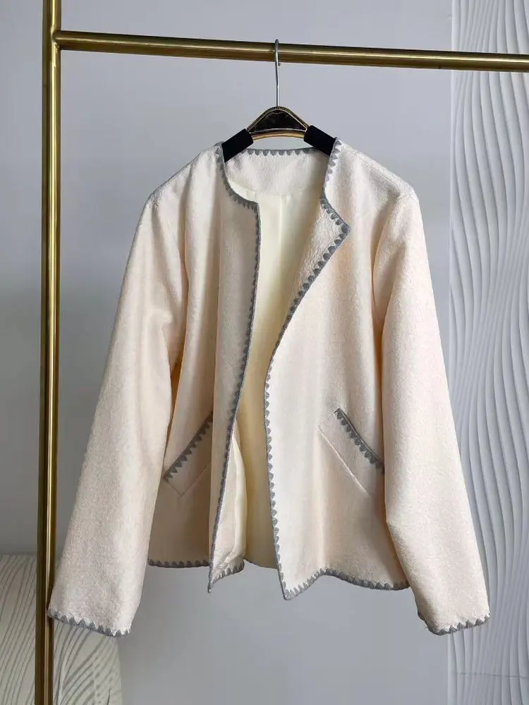 

New Folded Simple Style Short Outerwear Women Lightweight Windproof Color Block Hemmed Open Cardigan Jacket Polyester Fiber