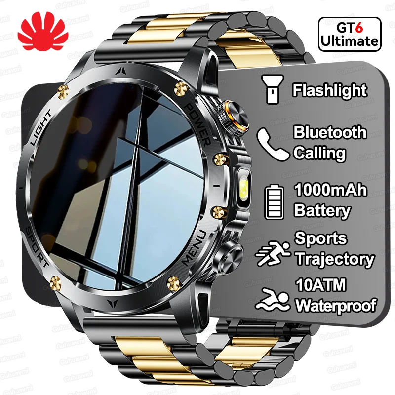 

New GT6 Ultimate 1000mAh Battery Smart Watch Men Flashlight 10ATM Waterproof HD Bluetooth Call Outdoor Sports Fitness Smartwatch