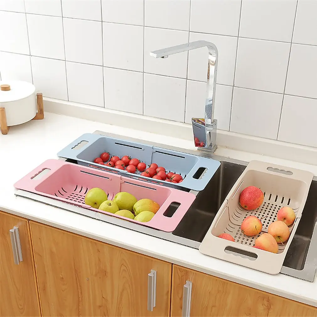 Kitchen Organizer Soap Sponge Holder Adjustable Vegetable Drain Basket Sink Rack Telescopic Drain Rack Kitchen Organizer Gadgets