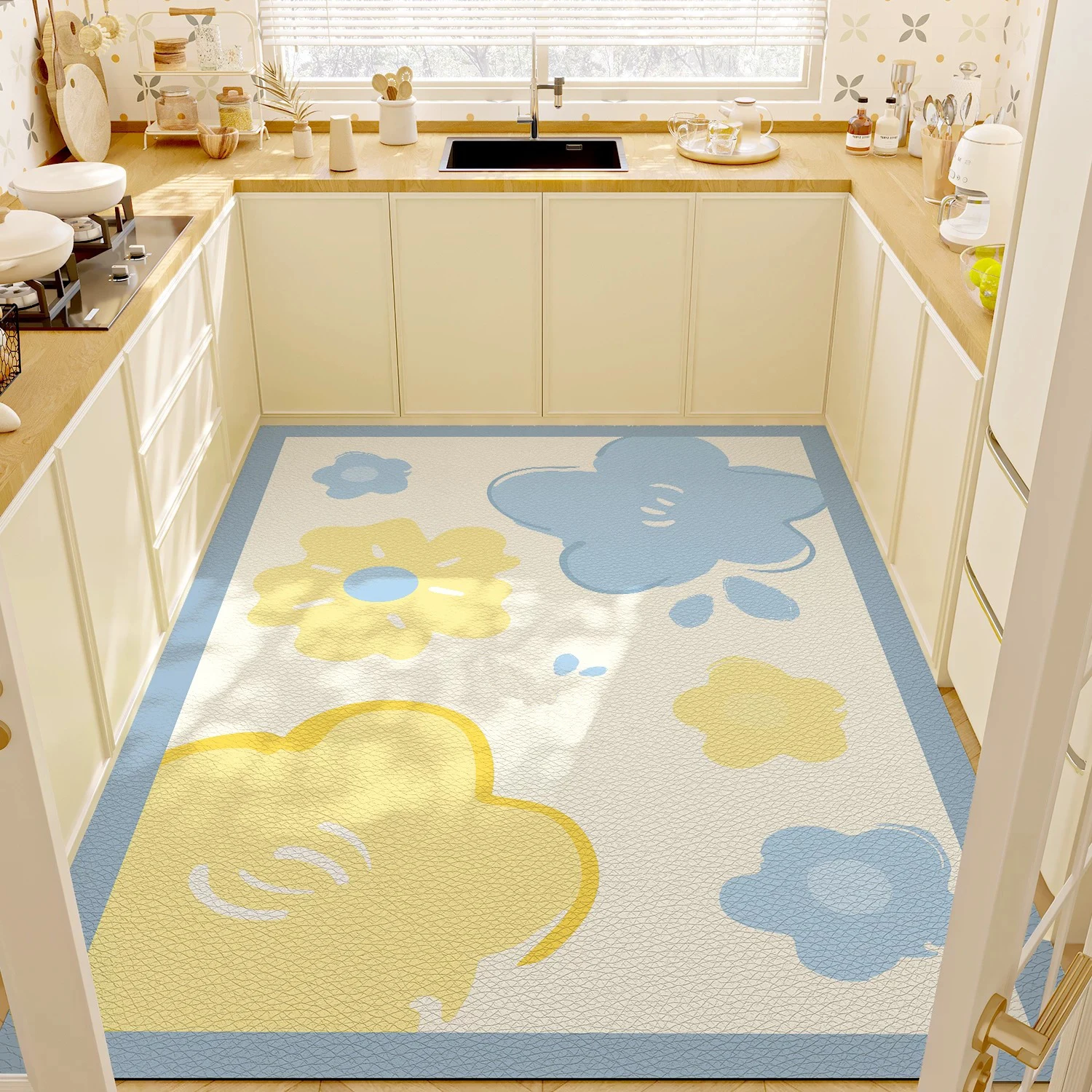 Cartoon Floral Kitchen Floor Mat PVC Large Area Rug Non-slip Carpet Oil-proof Waterproof Rugs Dirty Resistant Washable Mats 주방매트