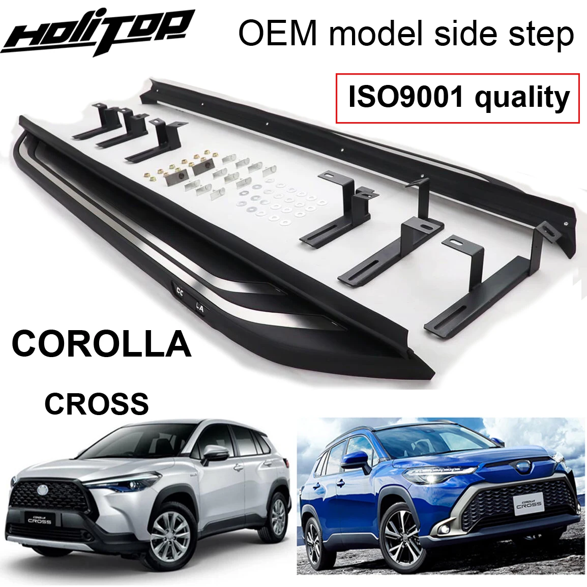 

OEM style running board side step side bar for Toyota COROLLA CROSS 2022 2023,free drill hole,Thicken design,can load 200kg