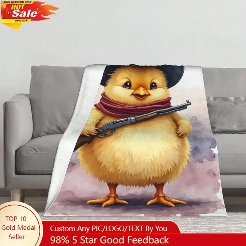 

A Cute Cartoon Chicken Character Wearing A Cowboy Hat And Scarf Holding A Rifle Drawing Blanket Tow Blanket Family Bedroom