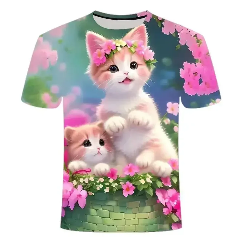 Fashion 3D Animal Men's T-shirt Cute Little Kitten Graphics Print Short Sleeve Tops Y2k Casual O-Neck Men/Women Streetwear Tees