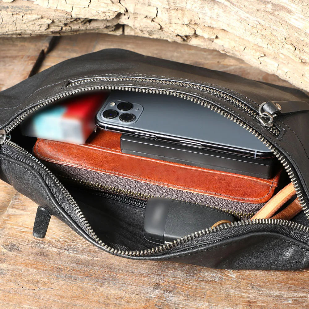 S.WORKER Lässige Herren-Brusttasche aus hochwertigem Leder | Modische Umhängetasche für Herren aus echtem Leder – Detail 19