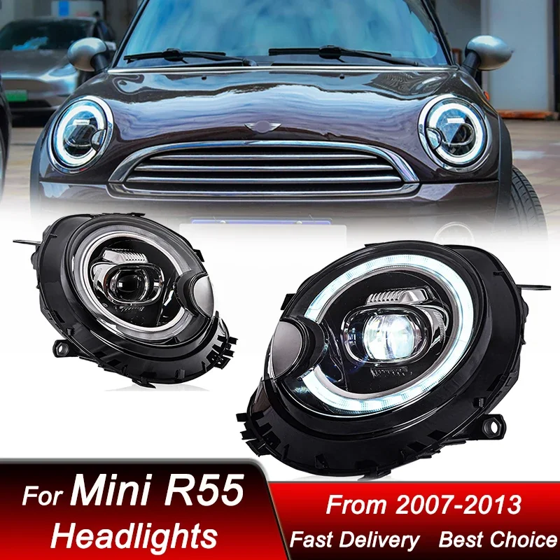 

Поп-автомобильные фары для BMW Mini R55 R56 R57 R58 2007-2013, новый стиль, светодиодные фары в сборе, обновленный комплект аксессуаров для линз проектора