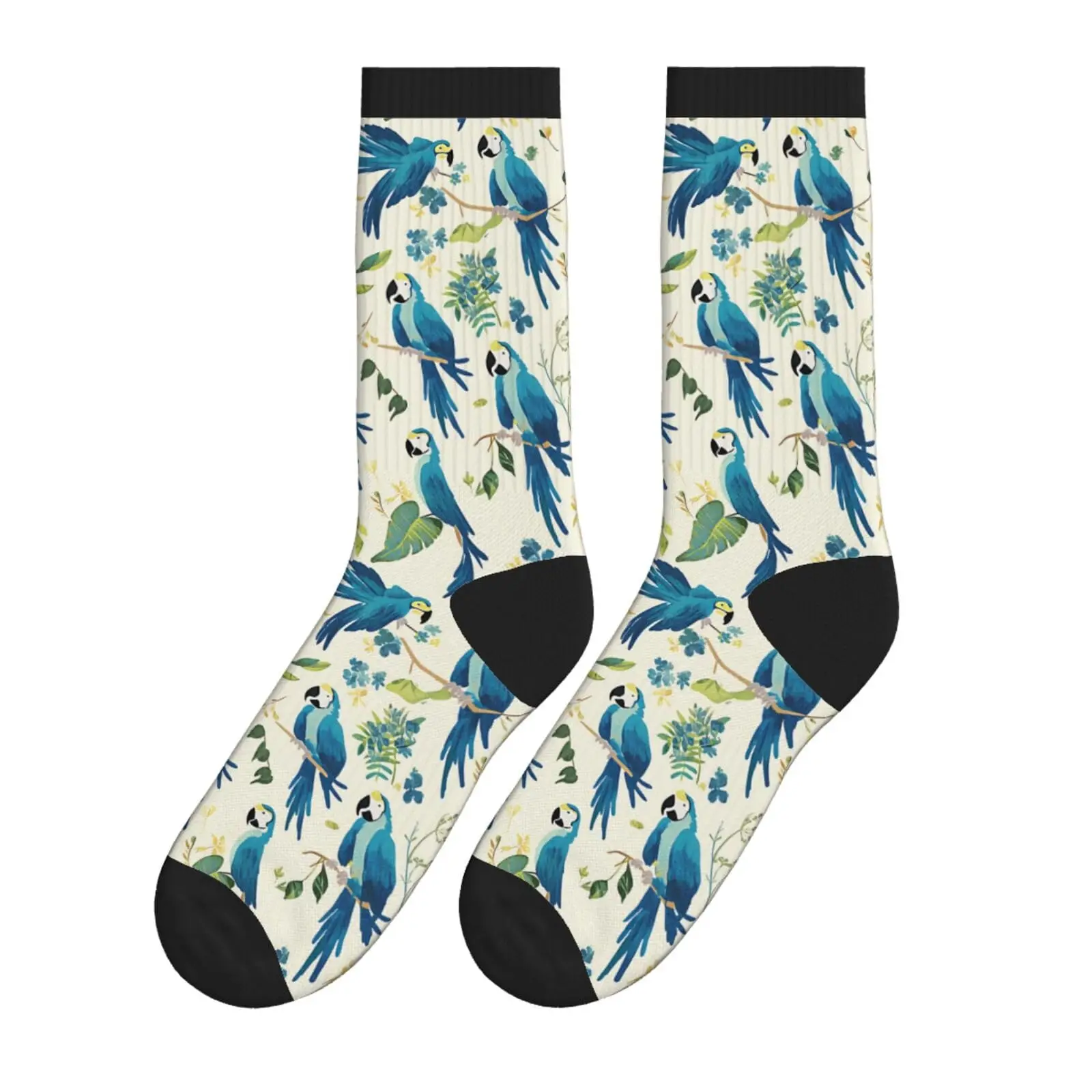 

Blue Macaws And Tropical Leaves Socks Novelty Crew Socks Funny Crazy Dress Socks Gifts For Men, Women And Teens