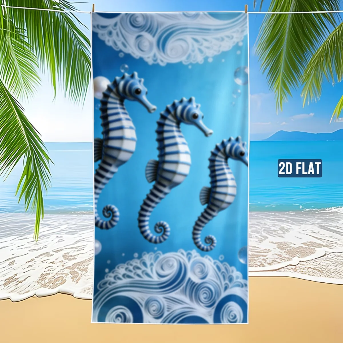 1PC Seahorse Pattern Beach Towel Summer Seaside Bath Towel Quick-Dry Microfiber Lightweight Absorbent Machine Washable For Swimm